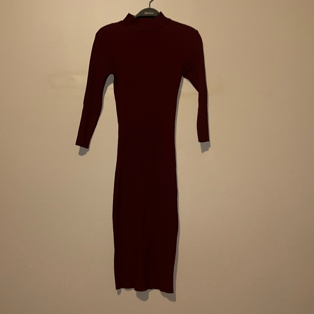 Forever 21 Women’s dark red bodycon stretchy maxi dress halter mid sleeve